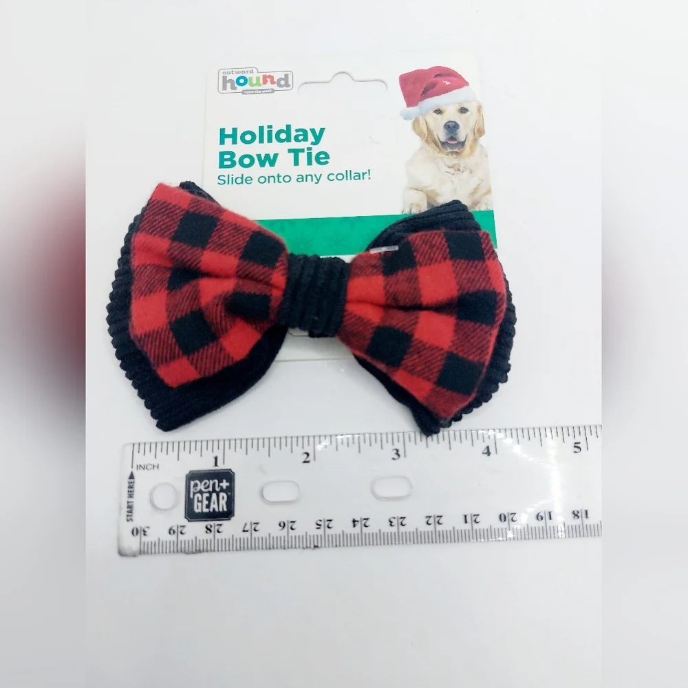 Black and Red‎ Plaid Holiday Bow Tie Collar Slider For Dogs Outward Hound